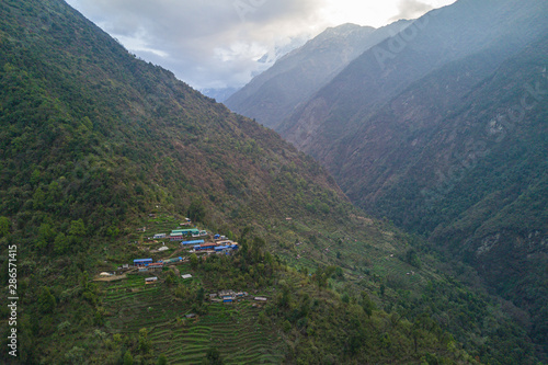 village in Nepal himalayas annapurna base camp trekking route