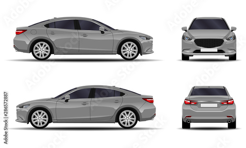 realistic car. sedan. front view; side view; back view.