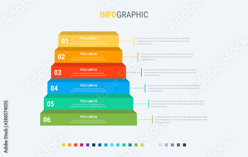 Infographic template. 6 stairs design with beautiful colors. Vector timeline elements for presentations. photo