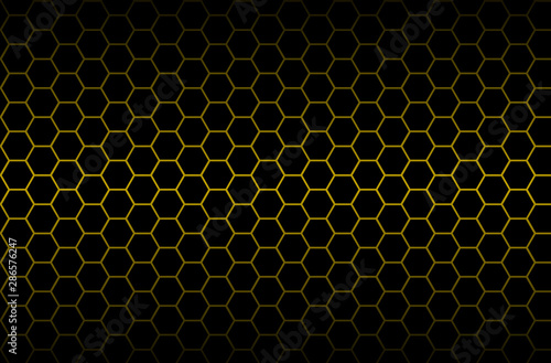 Luxury seamless geometric pattern. Grid hexagonal texture Dark vector background with golden honeycomb honey for design banner or poster, stock vector illustration