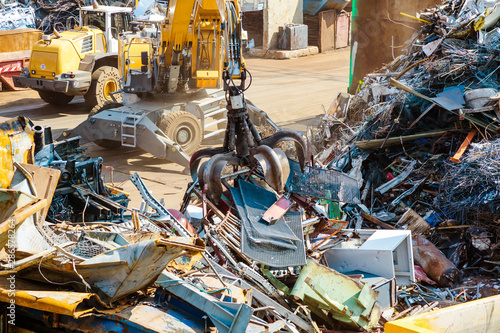 Heap of old metal and equipment for recycling