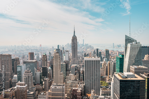 Photo New York City Manhattan, NYC/ USA - 08 21 2017: Top of the Rock panorama view ov
