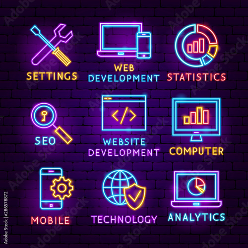Web Development Neon Label Set
