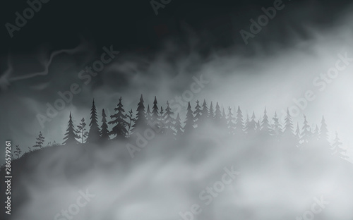 Dark spooky realistic halloween forest