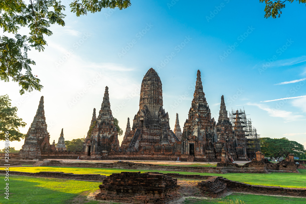 sunrise behind the ruins pagoda of wat Ckaiwatthanaram Temple of Ayutthaya Province .( Ayutthaya Historical Park )Thailand.. sunrise behind the ruins pagoda of wat Ckaiwatthanaram Temple of Ayutthaya Province .( Ayutthaya Historical Park )Thailand..