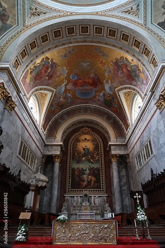 Main altar of Esztergom Primatial Basilica of the Blessed Virgin Mary Assumed Into Heaven and St Adalbert with painting Assumption of the Blessed Virgin Mary, by Girolamo Michelangelo Grigoletti.