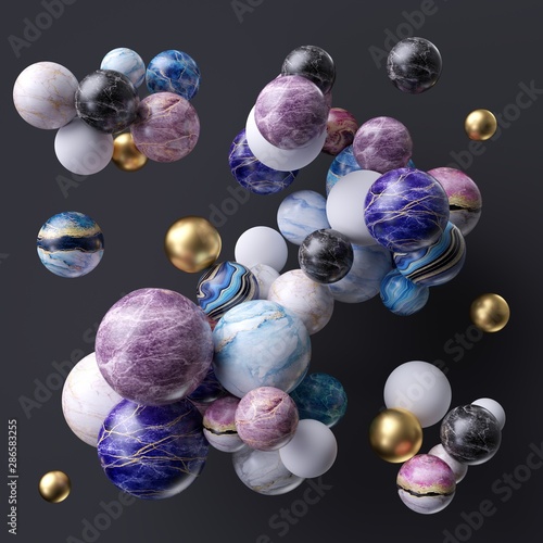 3D Kugeln Tapete - Fototapete 3d abstract assorted marble balls isolated on black background