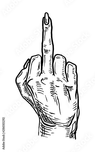 Female hand showing middle finger. Sign fuck you.