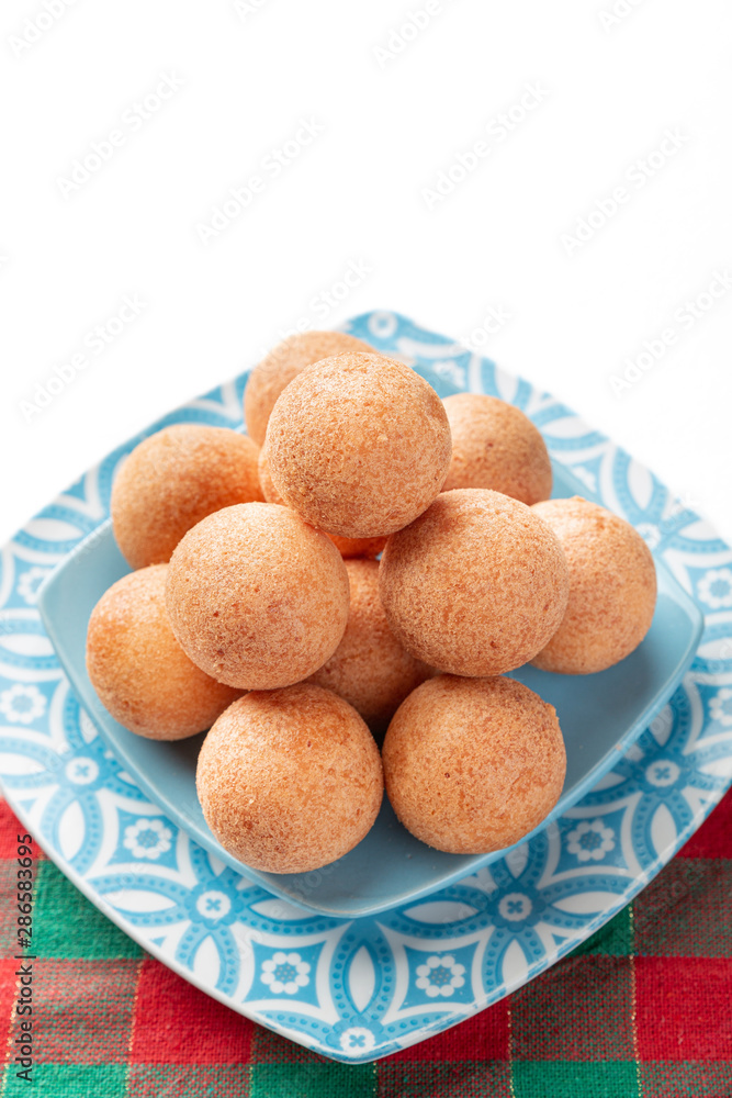 Fritters on the table, typical Colombian food, close-up image