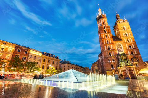St. Mary's Basilica on the Krakow Main Square at Dusk, Krakow