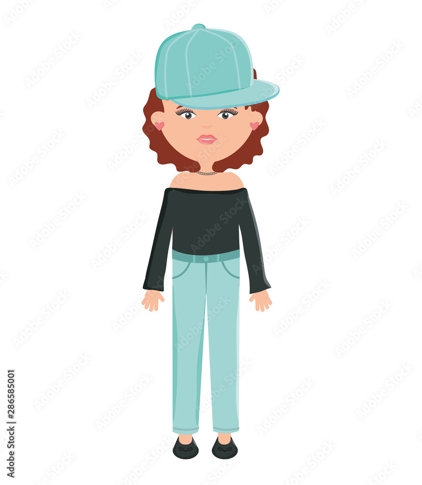 cute woman with sport cap street style character