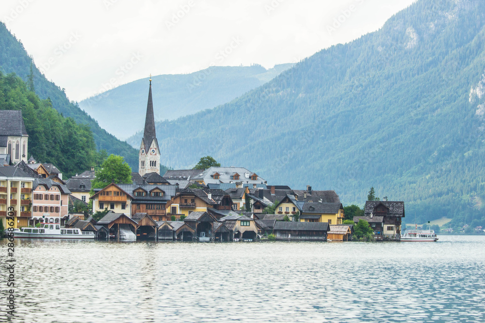 view of famous Hallstatt village in Austria