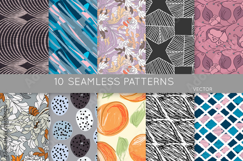 Collection of seamless roughly hand drawn patterns
