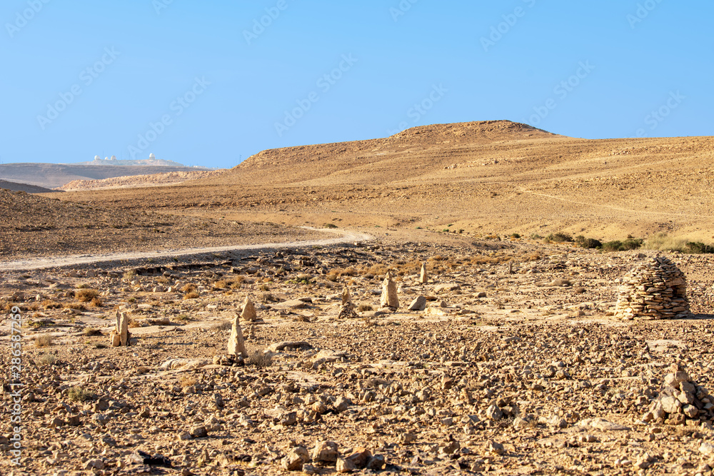 Negev desert in Israel in summer. The rocky hills of the Negev desert. 