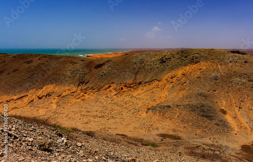 Aereal view of desertic mountain where tourists writes his names 