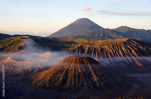 The Bromo volcano and the Tengger caldera at dawn on the Java island in Indonesia