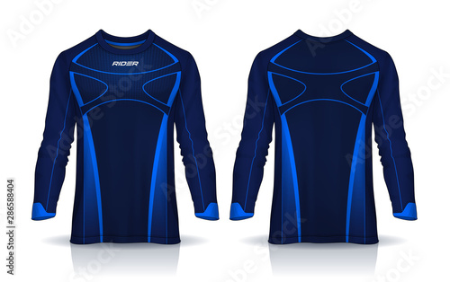 t-shirt sport design template, Long sleeve soccer jersey mockup for football club. uniform front and back view,Motocross jersey.