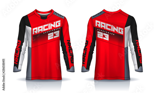 t-shirt sport design template, Long sleeve soccer jersey mockup for football club. uniform front and back view,Motocross jersey.