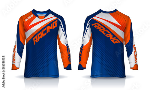t-shirt sport design template, Long sleeve soccer jersey mockup for football club. uniform front and back view,Motocross jersey.