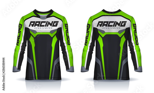 t-shirt sport design template, Long sleeve soccer jersey mockup for football club. uniform front and back view,Motocross jersey.