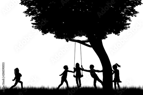 Children silhouette in nature .