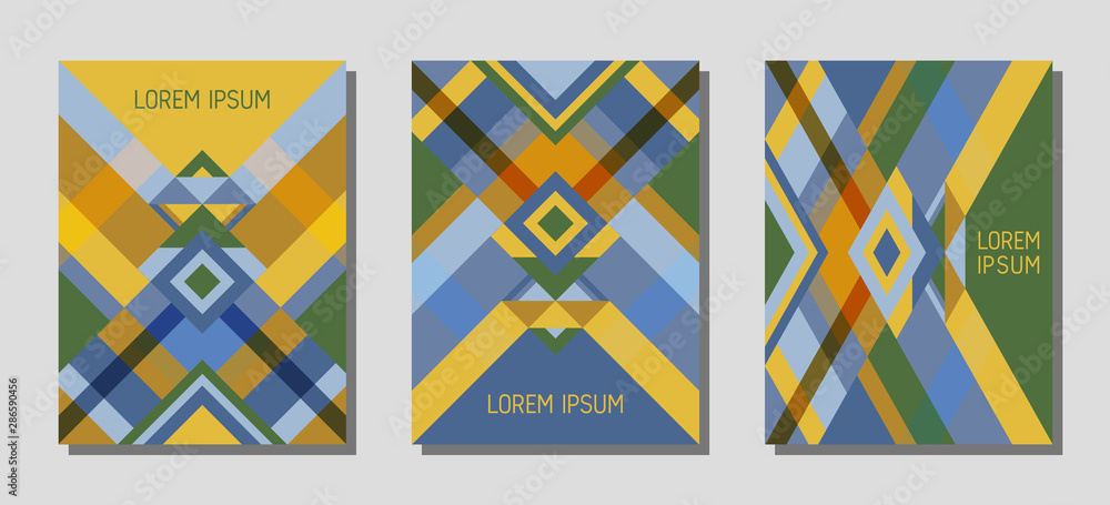 Cover page layout vector template geometric design with triangles and stripes pattern. Cover page layout vector template geometric design with triangles and stripes pattern.
