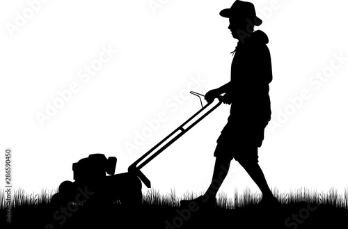 Man Mowing Lawn .Vector work.
