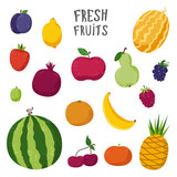 Set of fruits in cartoon style