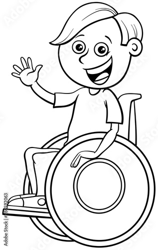 disabled boy character on wheelchair color book