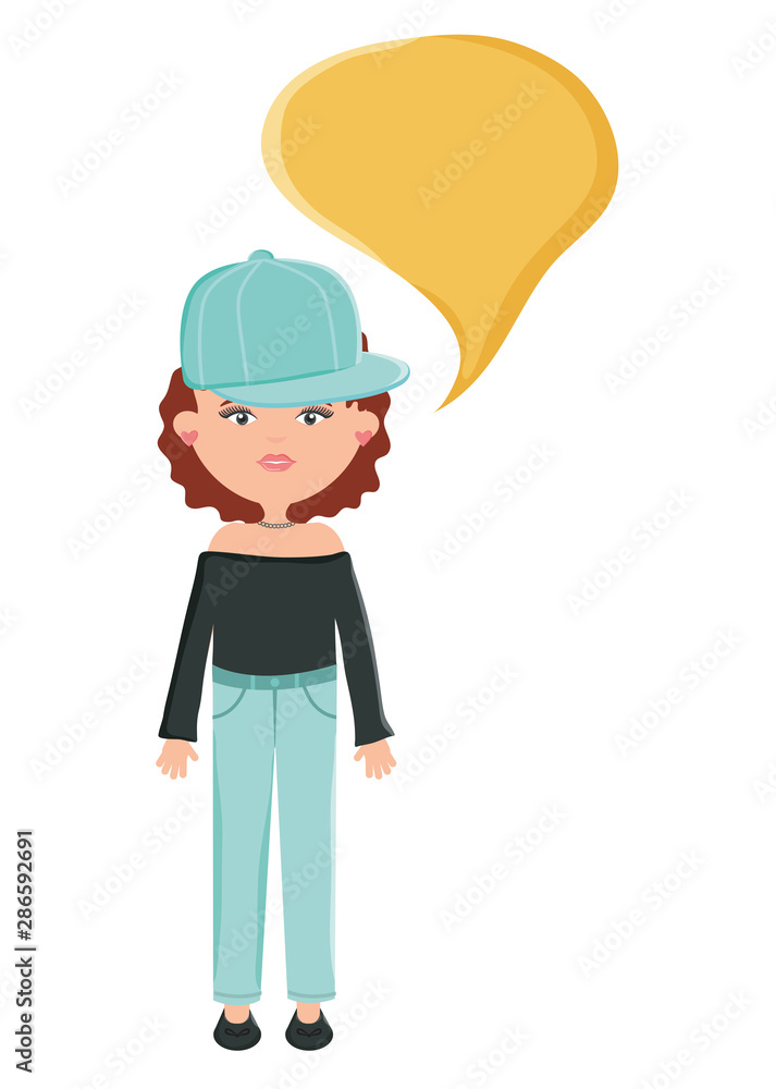 cute woman with sport cap and speech bubble cute woman with sport cap and speech bubble