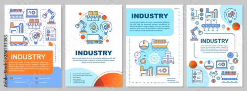 Industry brochure template layout. Manufacturing activity. Flyer, booklet, leaflet print design with linear illustrations. Vector page layouts for magazines, annual reports, advertising posters