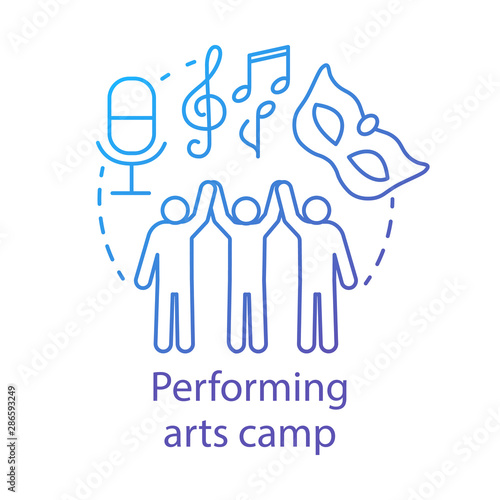 Performing arts camp concept icon. Artistic, creative personalities community, club idea thin line illustration. Theatre, movie acting amateurs. Vector isolated outline drawing. Editable stroke