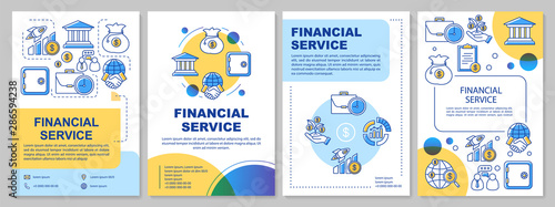 Financial service template layout. Flyer, booklet, leaflet print design with linear illustrations. Accounting, banking industry. Vector page layouts for magazines, annual reports, advertising posters