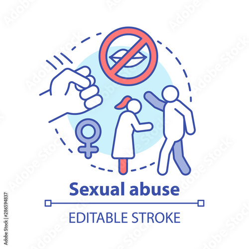 Sexual abuse concept icon. Domestic violence, harassment against women idea thin line illustration. Sex crime. Sexual slavery, assault, rape awareness. Vector isolated outline drawing. Editable stroke
