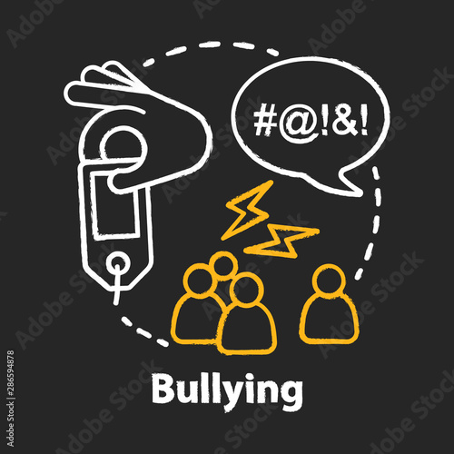 Verbal and social bullying chalk concept icon. Harassment, social abuse and violence idea. Antisocial aggressive behaviour. Vector isolated chalkboard illustration