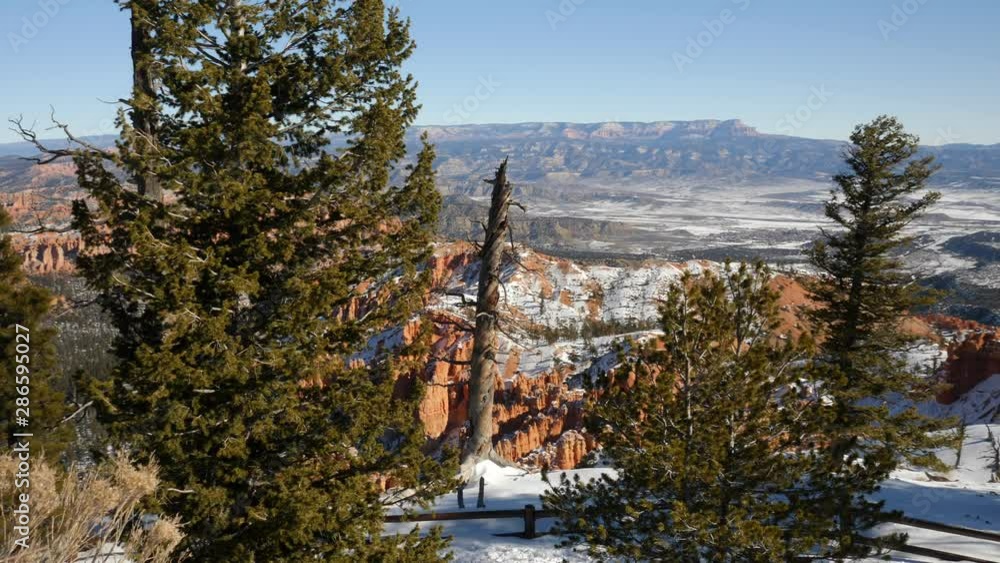 Beautiful panning vistas of Bryce Canyon National Park in winter