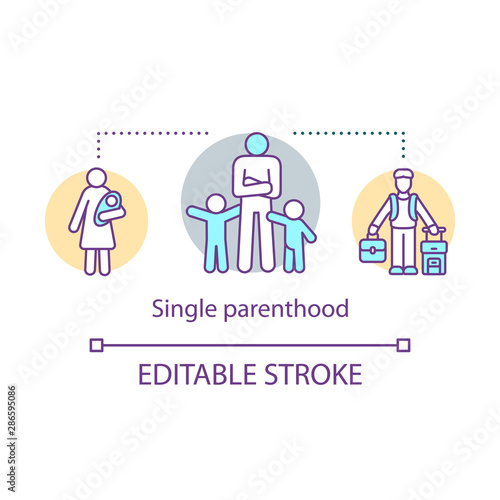 Single parenthood concept icon. Sole custody idea thin line illustration. Single fathers and mothers families. Child raising. One parent household. Vector isolated outline drawing. Editable stroke