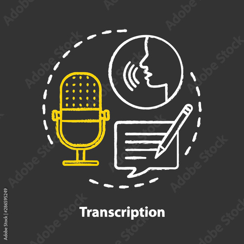 Transcription chalk concept icon. Audio files conversion into text format idea. Representation of language in written form. Foreign language application. Vector isolated chalkboard illustration photo