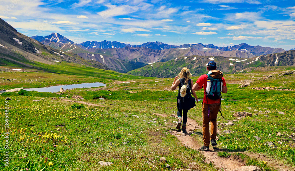 Hikers at 12,000 feet on Colorado's Lost Man Trail near Independence Pass.