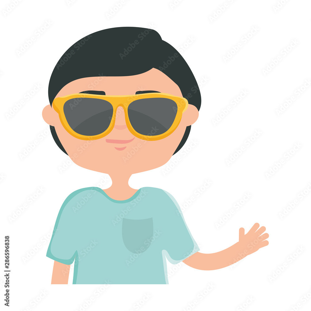 happy young boy with sunglasses urban style character
