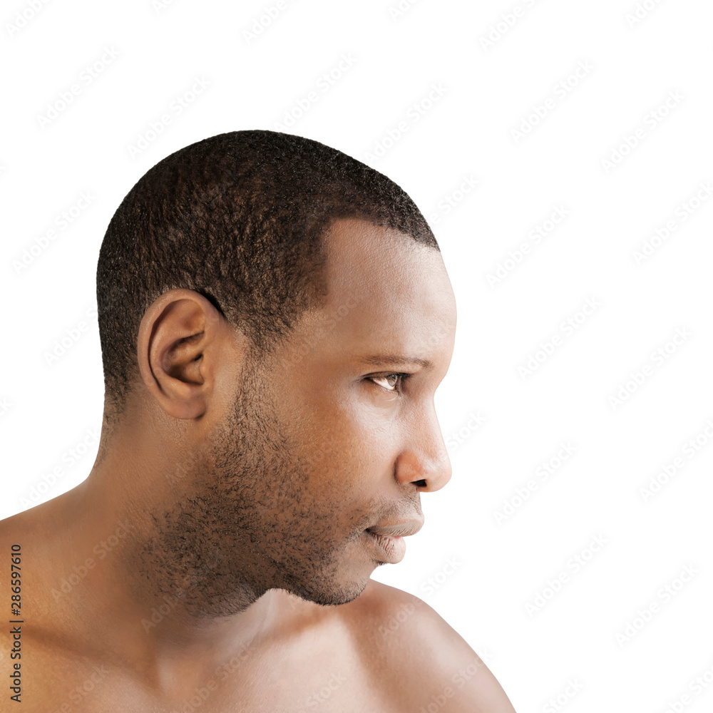Obraz premium Portrait of a handsome man, profile view, isolated, white background 