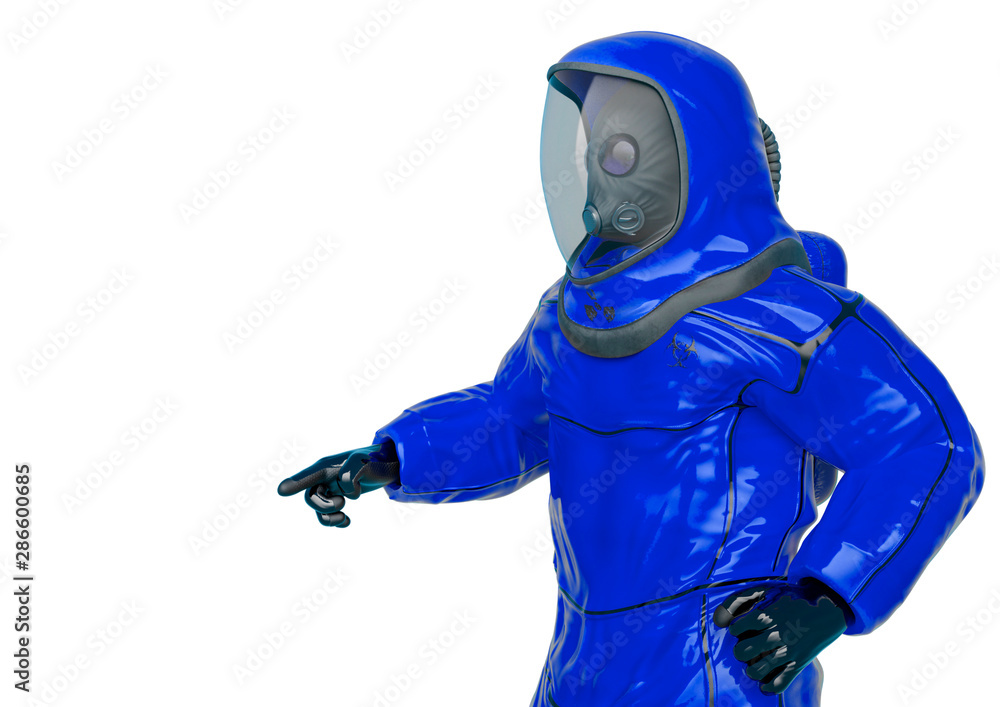 bio hazard man go over there in a white background side view