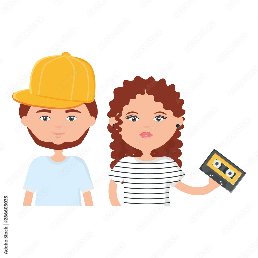 young couple with cassette urban style characters young couple with cassette urban style characters