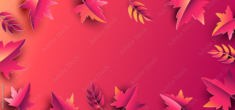 Floral autumn background with paper leaves. Design for fall season sale banner, poster or thanksgiving day greeting card, festival invitation Floral autumn background with paper leaves. Design for fall season sale banner, poster or thanksgiving day greeting card, festival invitation
