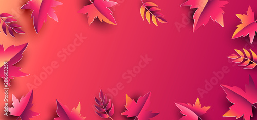 Floral autumn background with paper leaves. Design for fall season sale banner, poster or thanksgiving day greeting card, festival invitation