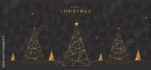 Geometric design with Christmas trees on the black polygonal background. Unique design for poster, greeting card, flyer