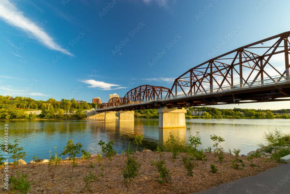 Traffic bridge over the South Saskatchewan River in Saskatoon Saskatchewan Canada