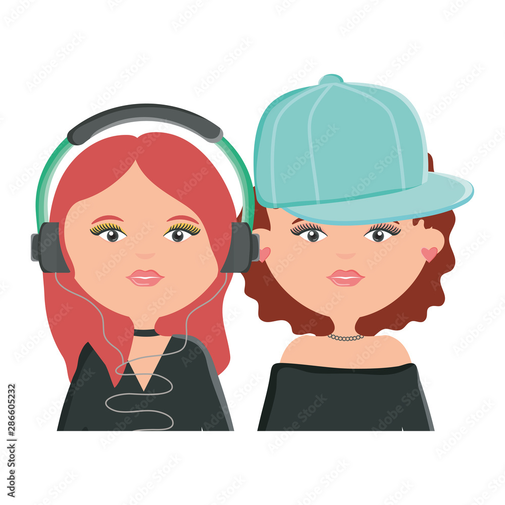 cute girls with earphones and sport cap urban style cute girls with earphones and sport cap urban style