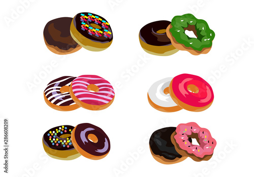 donuts on various toping for background illustration