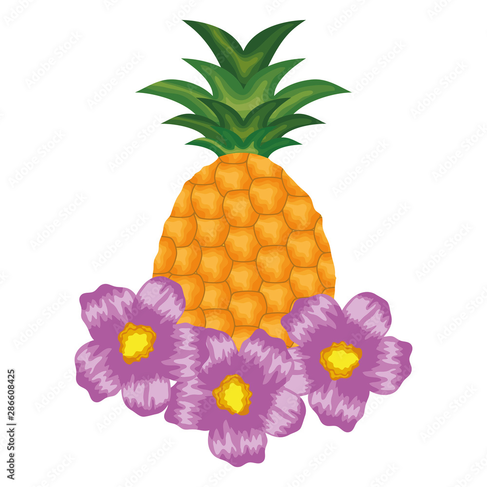 fresh pineapple fruit with floral decoration fresh pineapple fruit with floral decoration